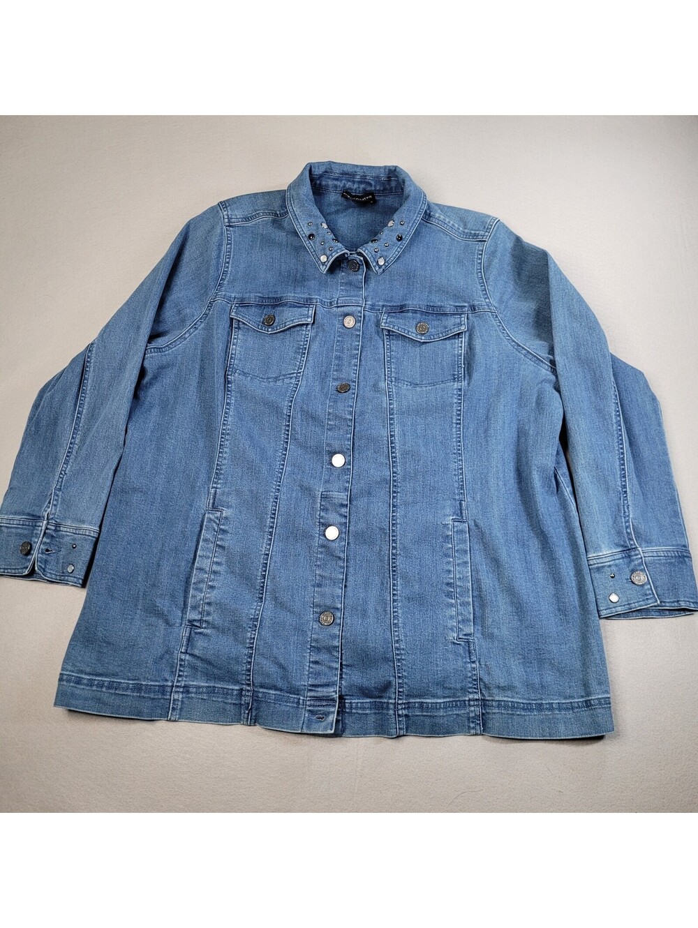 Susan Graver Jeans Embellished Denim Jacket Women's 2X Stretch Blue A676756